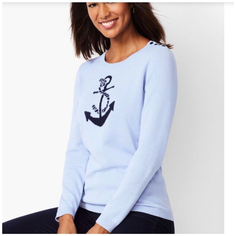 Talbots Plus 3X cotton blend nautical sweater coastal summer anchor